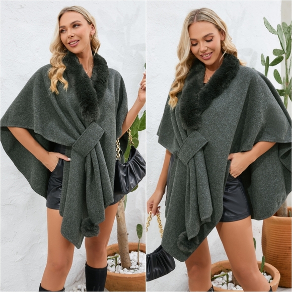 Josie Luxe Open Front Poncho - Black - Picture 1 of 9